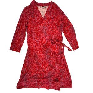 Tucker Rachel Zebra Print Knit Wrap Dress Large Red Purple 3/4 Sleeve Bamboo